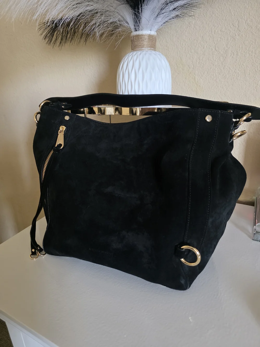Rebecca Minkoff Suede Hobo in Tan with Dark Trim